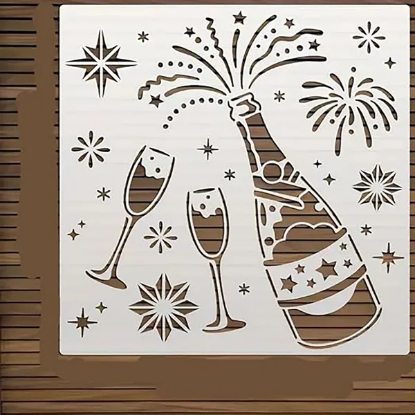White_Champagne_Wine_Theme_Stencil_Plastic_Painting_Template_Home_Decor