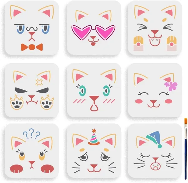 White_Cat_Emotion_Stencil_Home_Decor