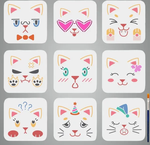 White_Cat_Emotion_Stencil_Home_Decor