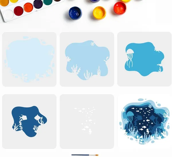 White_Layered_Sea_Ocean_Creatures_Stencils_General