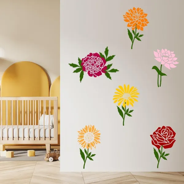 White_Large_Flower_Painting_Stencils_Sunflower_Daisy_Rose_Butterfly_Templates_Diy_And_Craft