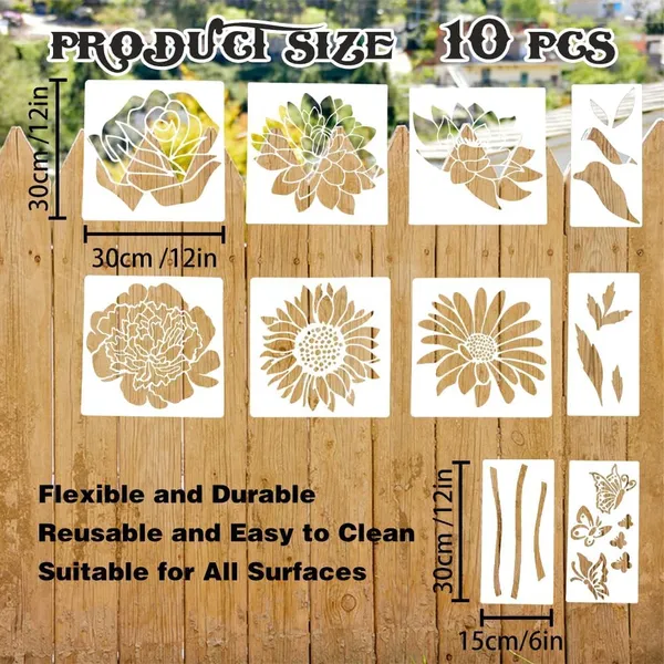 White_Large_Flower_Painting_Stencils_Sunflower_Daisy_Rose_Butterfly_Templates_Diy_And_Craft