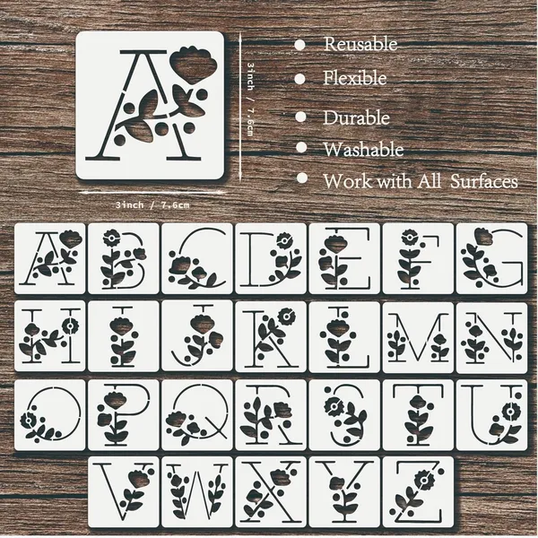 White_Floral_Alphabet_Stencils_Reusable_Plastic_Letter_Templates_Diy_And_Craft