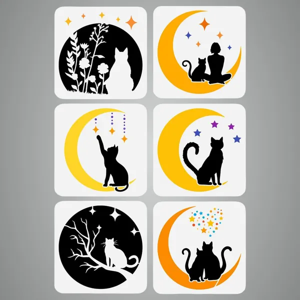 White_Moon_Cat_Painting_Stencil_Set_Cat_Silhouette_Star_Girl_Flower_Pattern_Drawing_Template_Diy_And_Craft