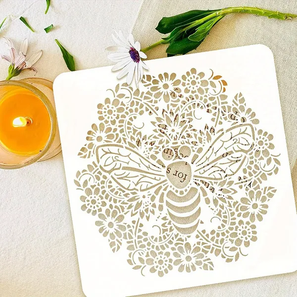 White_Bee_Stencil_Out_Reusable_Plastic_Painting_Template_Diy_And_Craft