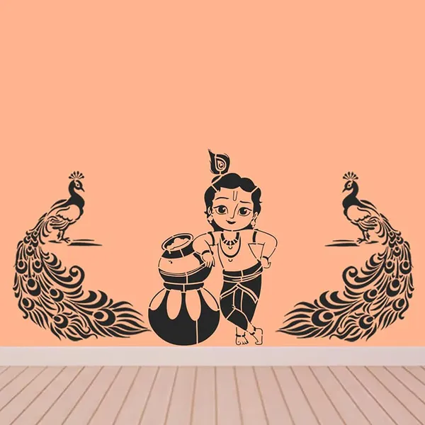 Beige_Wall_Painting_Stencils_Peacock_Bird_Natkhat_Krishna_Design_Diy_Kids_Room_Entrance_Bedroom_Modern_Pattern_Home_Decoration_X_Kids