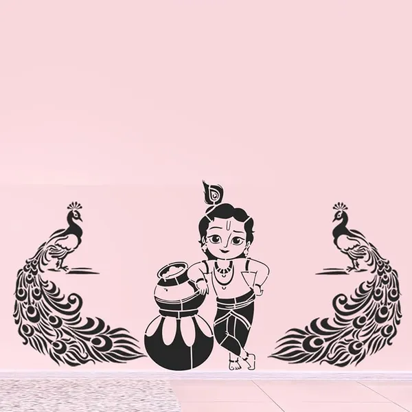 Beige_Wall_Painting_Stencils_Peacock_Bird_Natkhat_Krishna_Design_Diy_Kids_Room_Entrance_Bedroom_Modern_Pattern_Home_Decoration_X_Kids