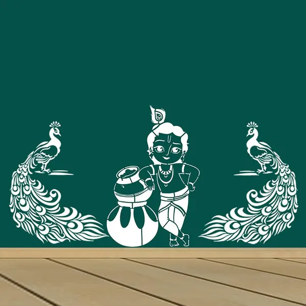 Beige_Wall_Painting_Stencils_Peacock_Bird_Natkhat_Krishna_Design_Diy_Kids_Room_Entrance_Bedroom_Modern_Pattern_Home_Decoration_X_Kids