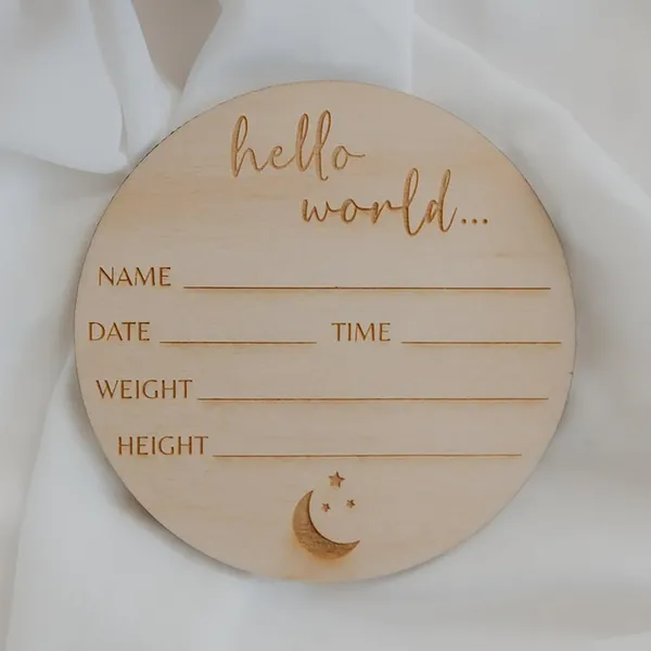 Beige_Baby_Birth_Announcement_Plaques_Engraved_Wooden_Hello_World_Baby_Discs_Baby