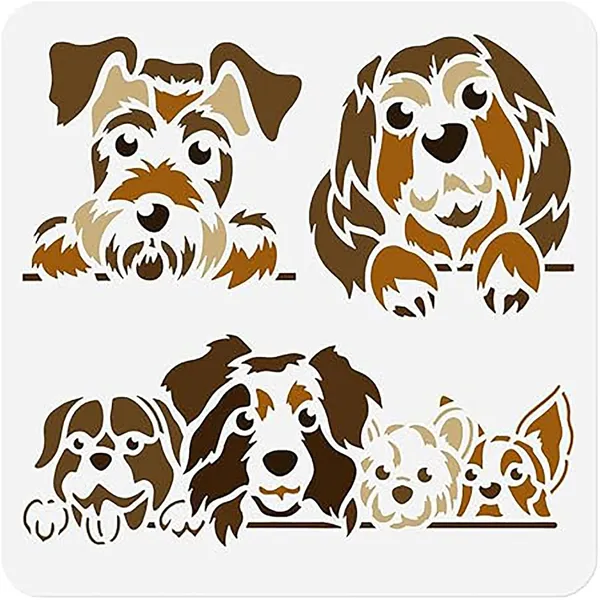White_Dog_Heads_Stencil_Puppy_Pet_Animal_Reusable_Painting_Template_Home_Decor