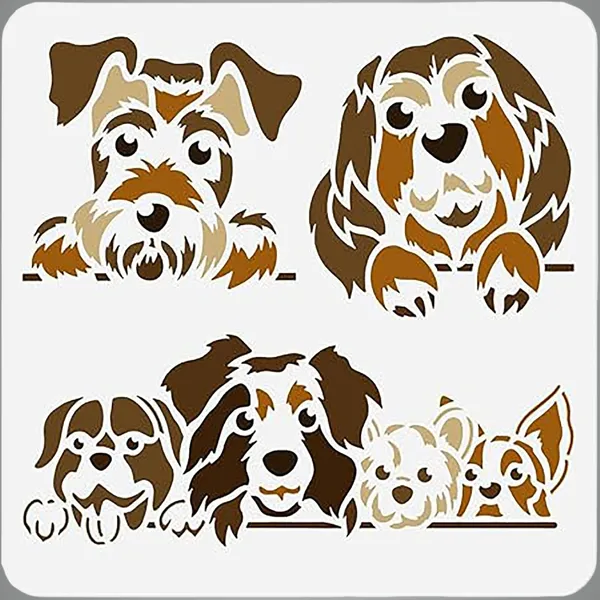 White_Dog_Heads_Stencil_Puppy_Pet_Animal_Reusable_Painting_Template_Home_Decor