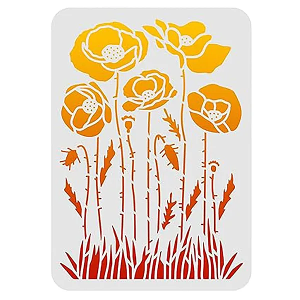 White_Blooming_Flower_Stencil_Classic_Wildflower_Border_Painting_Template_Home_Decor