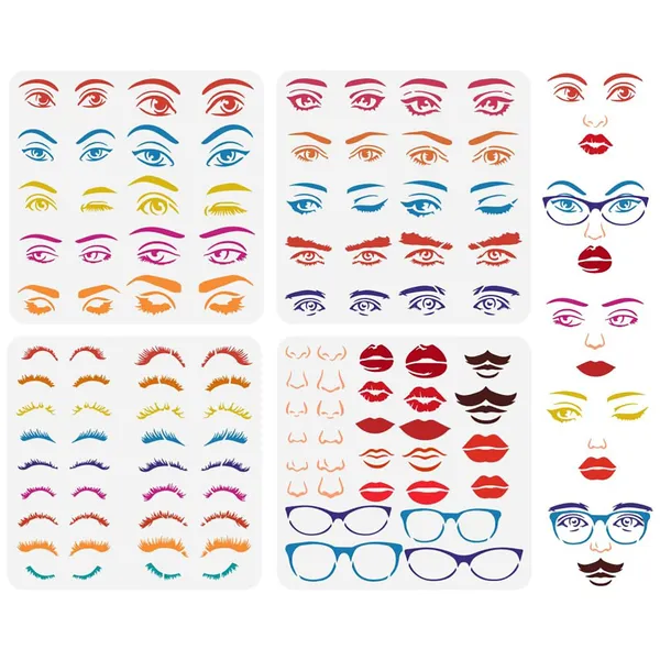 White_Combination_Facial_Features_Painting_Stencil_Eyes_Nose_Eyebrows_Lips_Moustache_Eyeglass_Drawing_Template_Diy_And_Craft