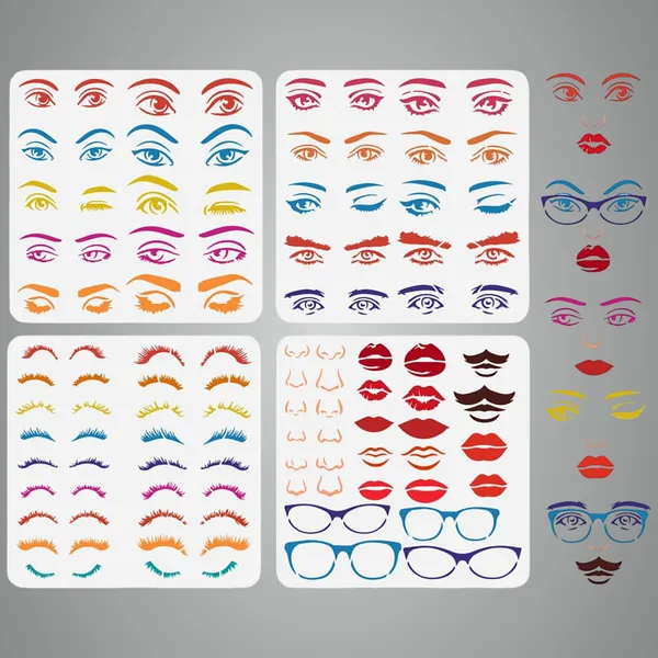 White_Combination_Facial_Features_Painting_Stencil_Eyes_Nose_Eyebrows_Lips_Moustache_Eyeglass_Drawing_Template_Diy_And_Craft