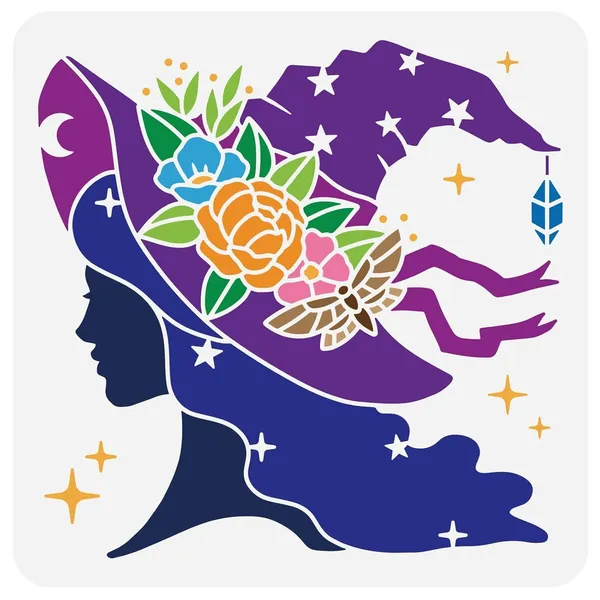 White_Pretty_Witch_Stencil_Witch_Hat_Painting_Template_Diy_And_Craft
