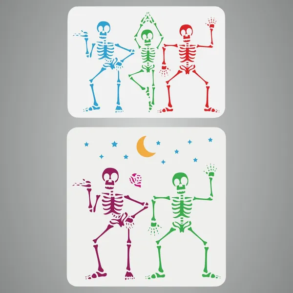White_Dancing_Skeleton_Skull_Stencil_Skeleton_Dancer_Pattern_Home_Decor