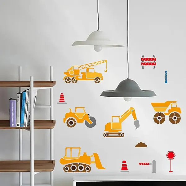 White_Engineering_Vehicle_Stencils_Styles_Bulldozer_Crane_Dump_Truck_Excavator_In_Sizes_Diy_Craft_Templates_Diy_And_Craft