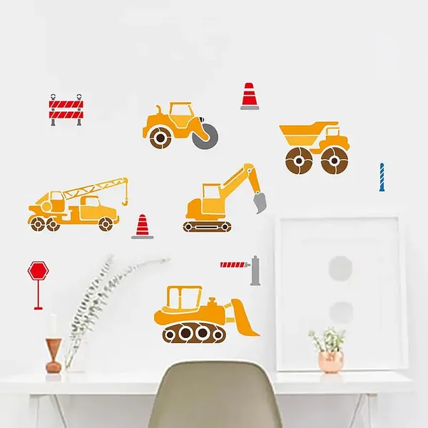 White_Engineering_Vehicle_Stencils_Styles_Bulldozer_Crane_Dump_Truck_Excavator_In_Sizes_Diy_Craft_Templates_Diy_And_Craft