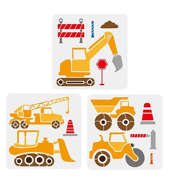 White_Engineering_Vehicle_Stencils_Styles_Bulldozer_Crane_Dump_Truck_Excavator_In_Sizes_Diy_Craft_Templates_Diy_And_Craft