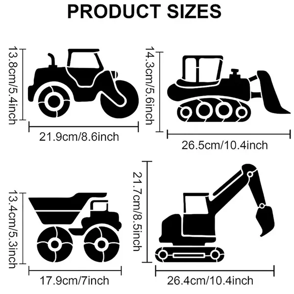 White_Engineering_Vehicle_Stencils_Styles_Bulldozer_Crane_Dump_Truck_Excavator_In_Sizes_Diy_Craft_Templates_Diy_And_Craft