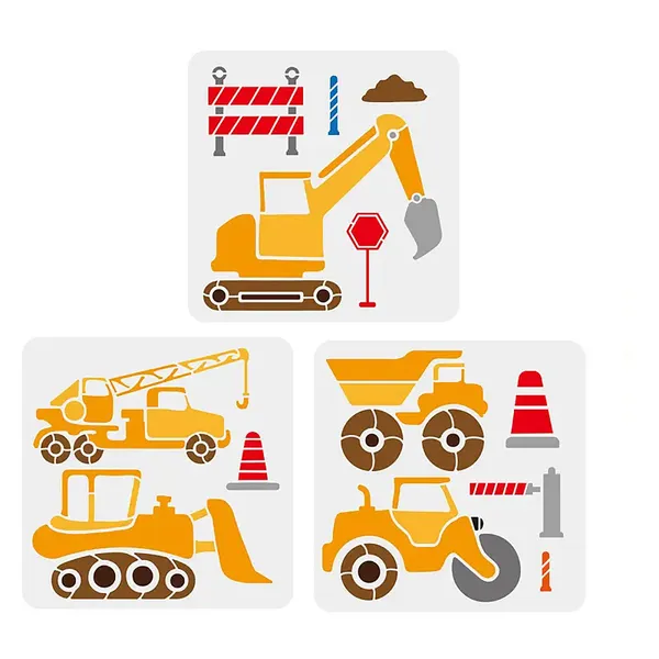 White_Engineering_Vehicle_Stencils_Styles_Bulldozer_Crane_Dump_Truck_Excavator_In_Sizes_Diy_Craft_Templates_Diy_And_Craft