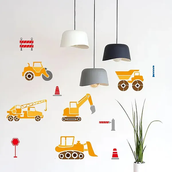 White_Engineering_Vehicle_Stencils_Styles_Bulldozer_Crane_Dump_Truck_Excavator_In_Sizes_Diy_Craft_Templates_Diy_And_Craft