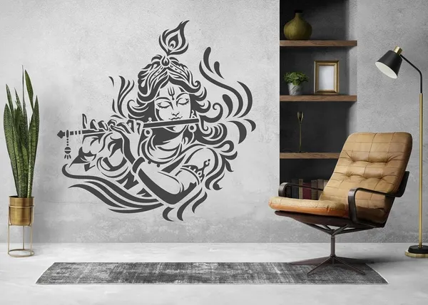 White_Shri_Krishna_Stencil_Home_Decor