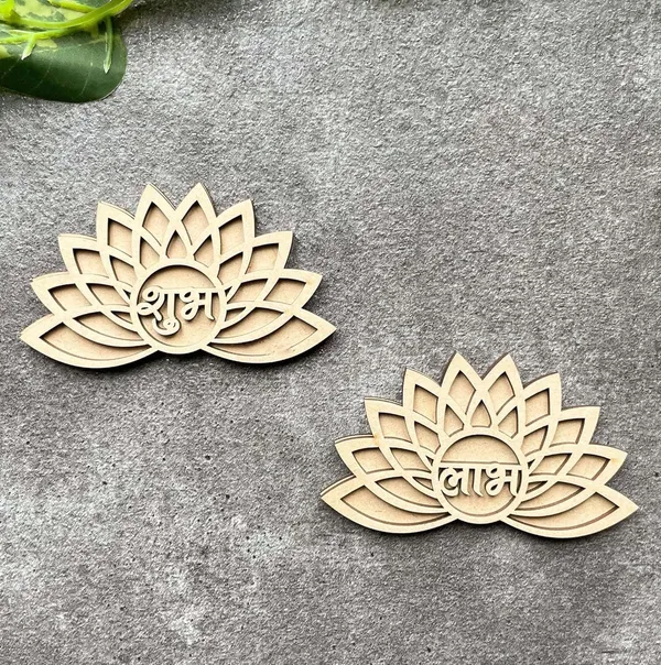 Beige_Shubh_Labh_Lotus_Shape_Wooden_Cutouts_Diy_And_Craft