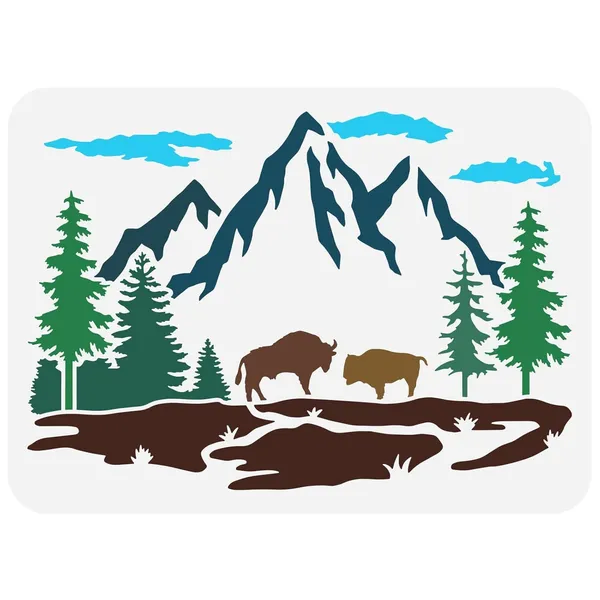 White_Mountain_Tree_Bison_Family_Stencil_Mountain_Diy_And_Craft