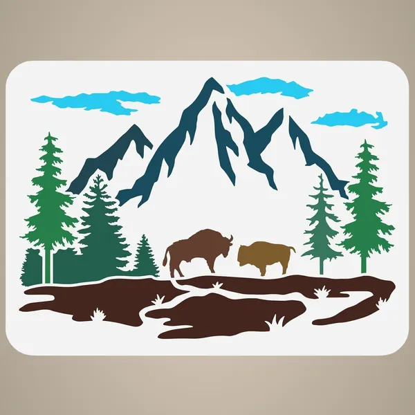 White_Mountain_Tree_Bison_Family_Stencil_Mountain_Diy_And_Craft