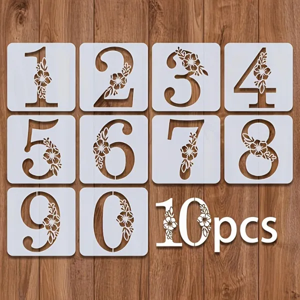 White_Set_Pcs_Numbers_Flowers_Stencil_Reusable_Plastic_Templates_Diy_And_Craft