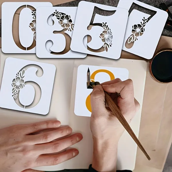 White_Set_Pcs_Numbers_Flowers_Stencil_Reusable_Plastic_Templates_Diy_And_Craft
