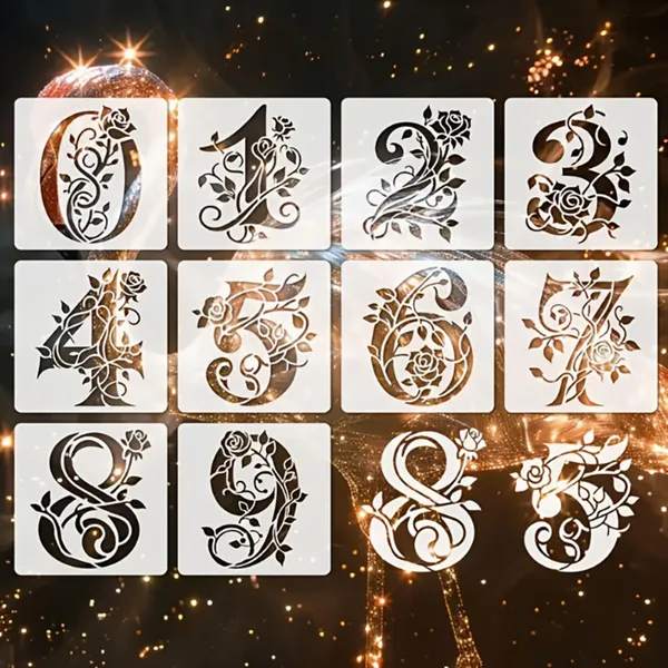 White_Set_Pcs_Numbers_Flowers_Stencil_Reusable_Plastic_Templates_Diy_And_Craft