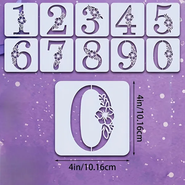 White_Set_Pcs_Numbers_Flowers_Stencil_Reusable_Plastic_Templates_Diy_And_Craft