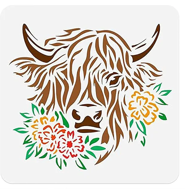White_Highland_Cow_Stencil_Home_Decor
