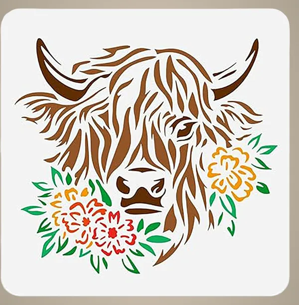White_Highland_Cow_Stencil_Home_Decor