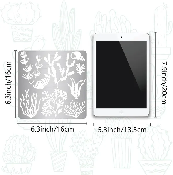 White_Seaweed_Metal_Stencil_Ocean_Shells_Stainless_Steel_Drawing_Template_Diy_And_Craft
