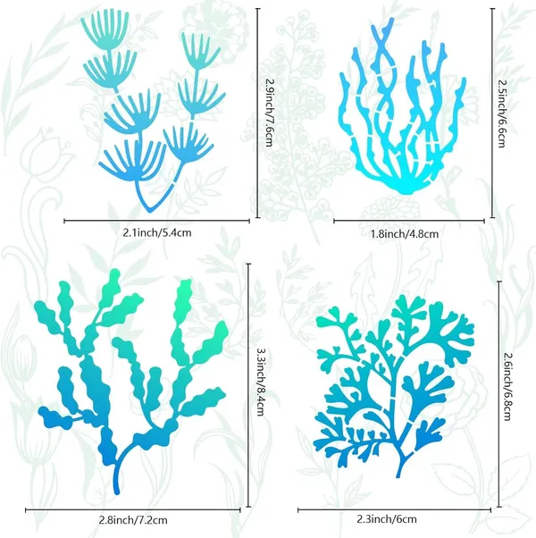White_Seaweed_Metal_Stencil_Ocean_Shells_Stainless_Steel_Drawing_Template_Diy_And_Craft