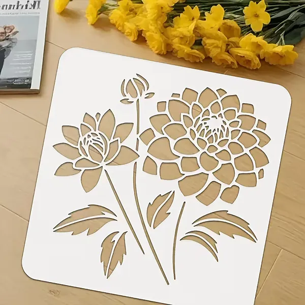 White_Large_Dahlia_Stencil_Reusable_Floral_Template_Diy_And_Craft