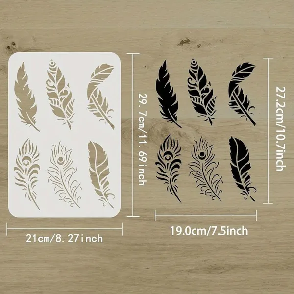 White_Peacock_Feather_Stencil_Xl_Cm_Reusable_Painting_Template_Home_Decor