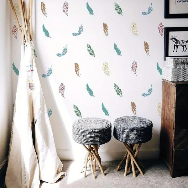 White_Peacock_Feather_Stencil_Xl_Cm_Reusable_Painting_Template_Home_Decor