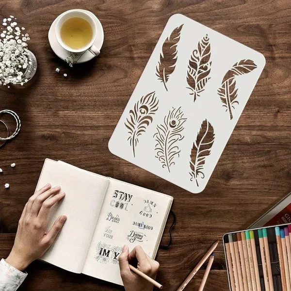White_Peacock_Feather_Stencil_Xl_Cm_Reusable_Painting_Template_Home_Decor
