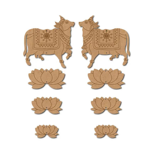 Beige_Pair_Of_Wooden_Pichwai_Cow_And_Lotus_Pre_Marked_Home_Decor