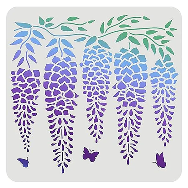 White_Wisteria_Stencil_Reusable_Floral_Butterfly_Wall_Stencil_Home_Decor