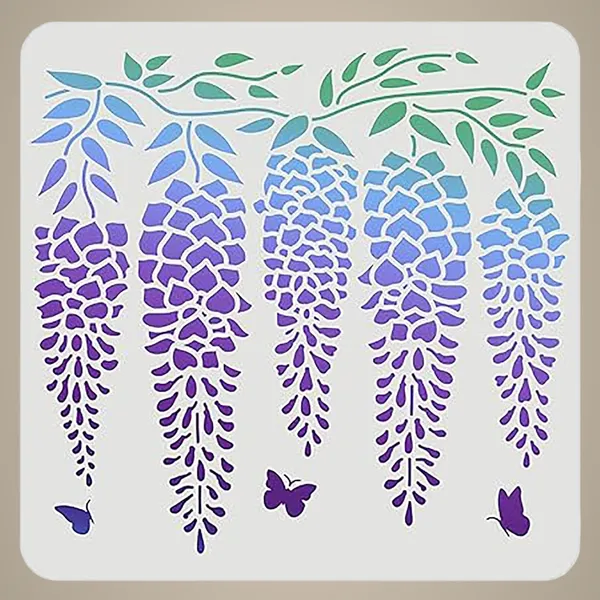 White_Wisteria_Stencil_Reusable_Floral_Butterfly_Wall_Stencil_Home_Decor