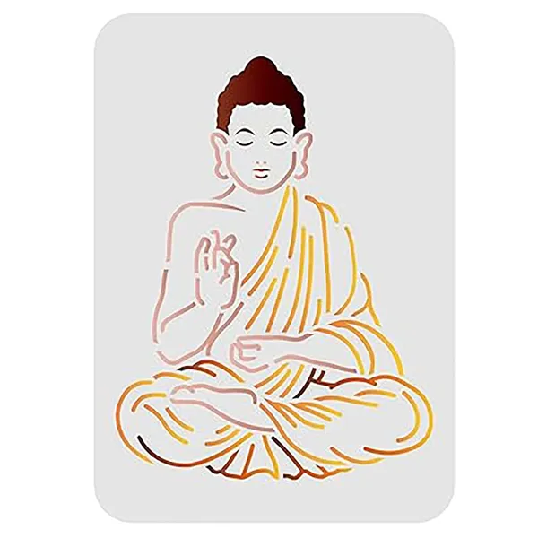 White_Buddha_Stencil_Sitting_Buddha_Template_Reusable_Plastic_Indian_Art_Stencil_Home_Decor