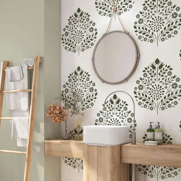 White_Stencil_Revolution_Leaf_Damask_Pattern_Large_Wall_Stencil_Diy_And_Craft
