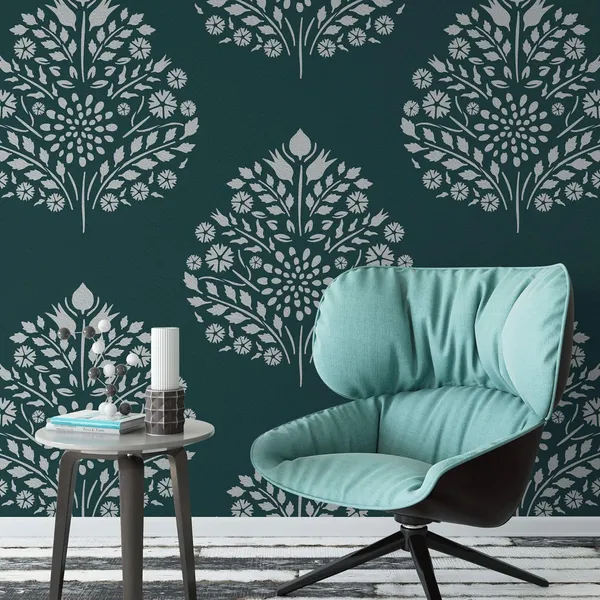 White_Stencil_Revolution_Leaf_Damask_Pattern_Large_Wall_Stencil_Diy_And_Craft