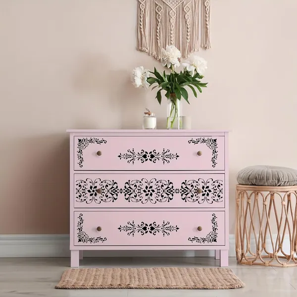 White_Damask_Stencils_Reusable_Corner_Templates_Home_Decor