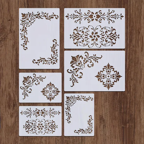 White_Damask_Stencils_Reusable_Corner_Templates_Home_Decor